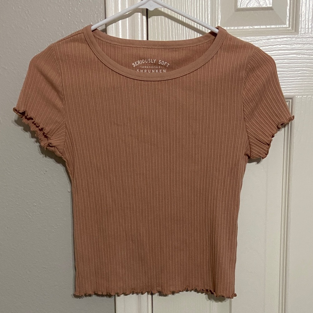 Aeropostale Ribbed Seriously Soft Shrunken Tee - Dusty Rose
